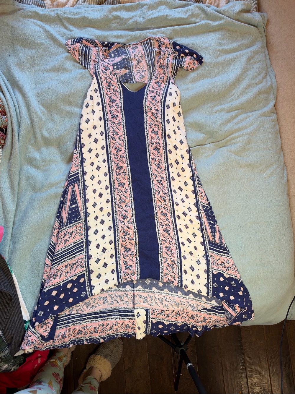 Boho Print Maeve maxi Dress in Navy and Blush